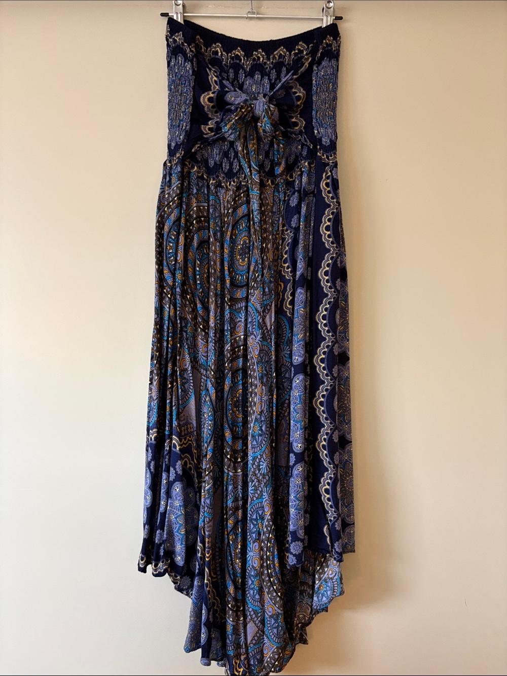 Plus Size Navy Blue Smocked Dress or Skirt with Beautiful Boho Print